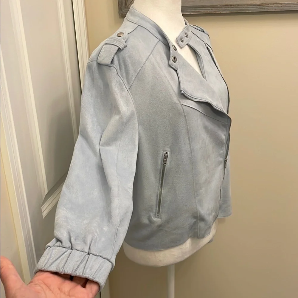 Blank NYC Women's Blue Suede Moto Jacket Asymmetrical Design and Lapels. Small